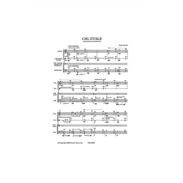 Kaija Saariaho: Ciel Etoile For Percussion And Double Bass (Score)