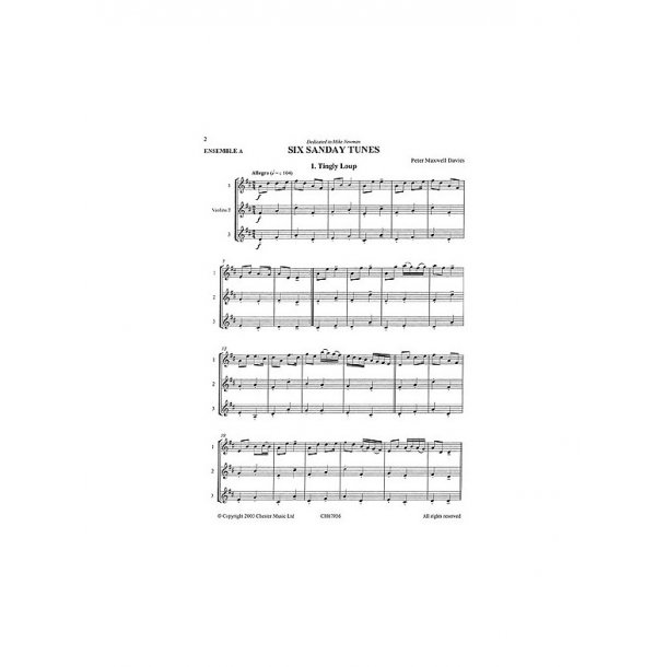 Peter Maxwell Davies: Six Sanday Tunes (Three Violins Performance Score)