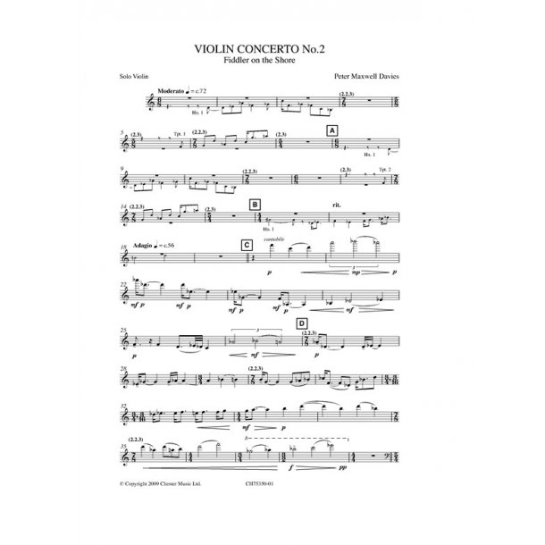 Peter Maxwell Davies: Violin Concerto No.2 (Solo Violin Part)