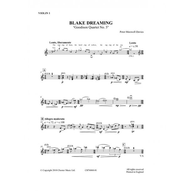 Peter Maxwell Davies: Blake Dreaming 'Goodison Quartet No.5' (Parts)