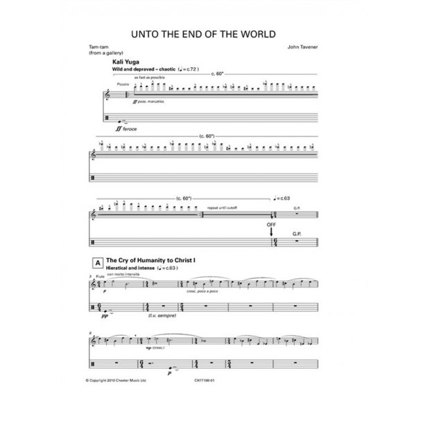 John Tavener: Unto The End Of The World (Flute, Clarinet and Tam-Tam Parts)