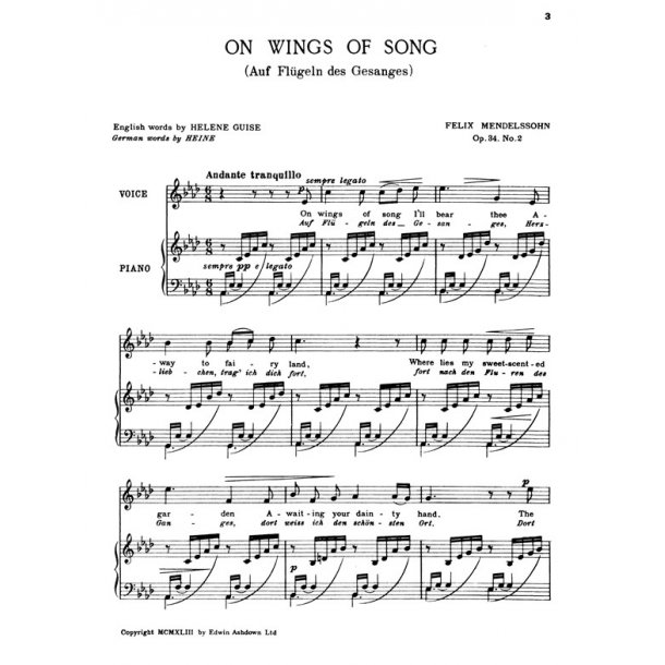 Felix Mendelssohn: On Wings Of Song Op.34 No.2 (In A Flat)