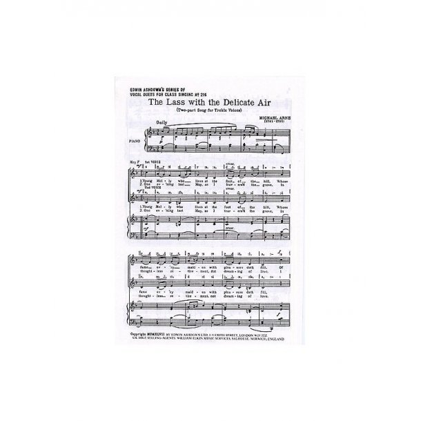 Michael Arne: The Lass With The Delicate Air (2-Part/Piano)