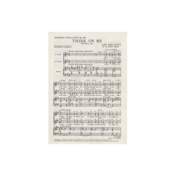 Lady John Scott: Think On Me (2-Part/Piano)