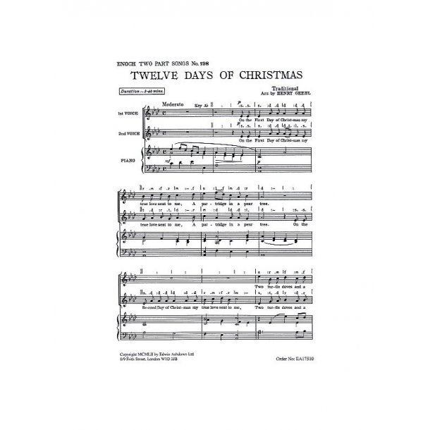 Twelve Days Of Christmas (2-Part/Piano)