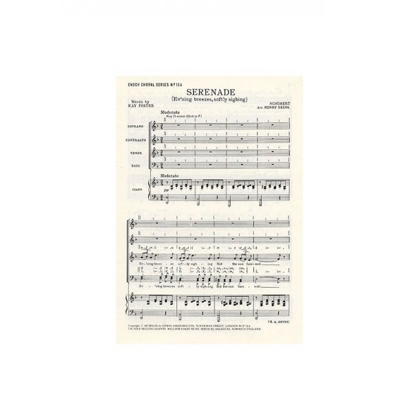 Franz Schubert: Serenade- Ev'ning Breezes, Softly Sighing (SATB/Piano)