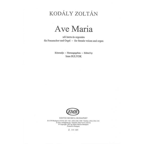 Ave Maria f&uuml;r Frauenchor und Orgel : f&uuml;r Frauenchor und Orgel