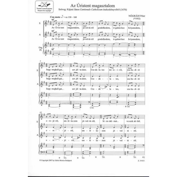 Az &Uacute;ristent magasztalom : &eacute;nekesk&ouml;nyv&eacute;b&ouml;l (1676)