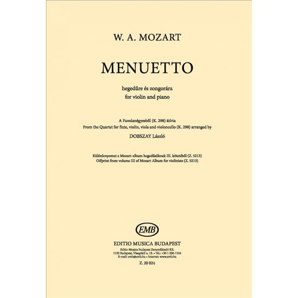 Menuetto : Offprint from volume III of Mozart Album for violinists Z. 5213