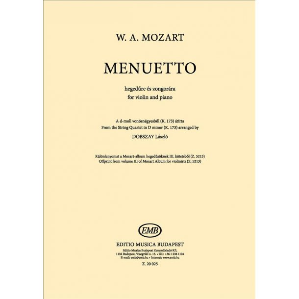 Menuetto : Offprint from volume III of Mozart Album for violinists Z. 5213