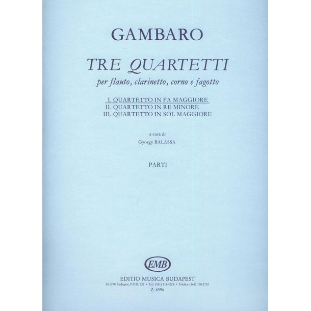 3 quartetti per flauto, clarinetto, corno, fagotto : I. Quartetto in fa maggiore
