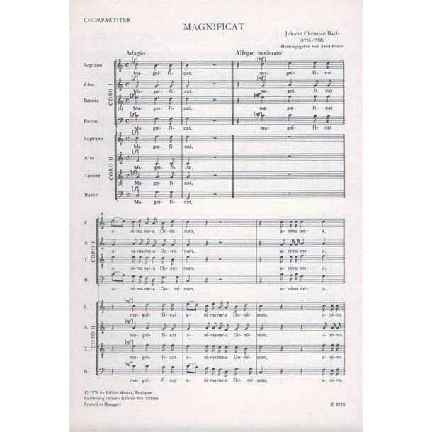 Magnificat Oratorium, Vocal Score