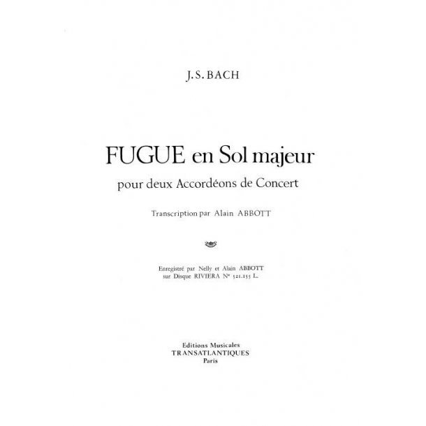 Jean Sbastien Bach: Fugue En Sol Majeur