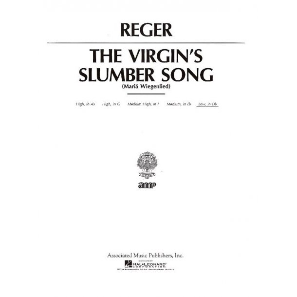 Max Reger: Virgin's Slumber Song Op.76 No.52 (A Flat)
