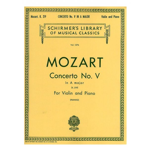 W.A. Mozart: Violin Concerto No.5 In A Major K.219 (Violin/Piano)