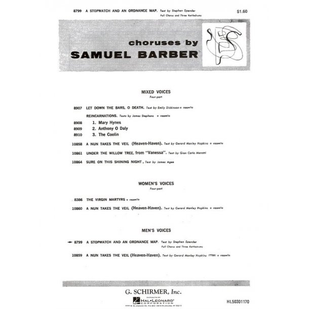 Samuel Barber: A Stopwatch And An Ordnance Map For Full Chorus And Three Kettledrums