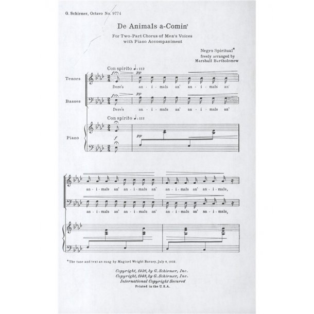 De Animals A-Comin' (Low Voices)