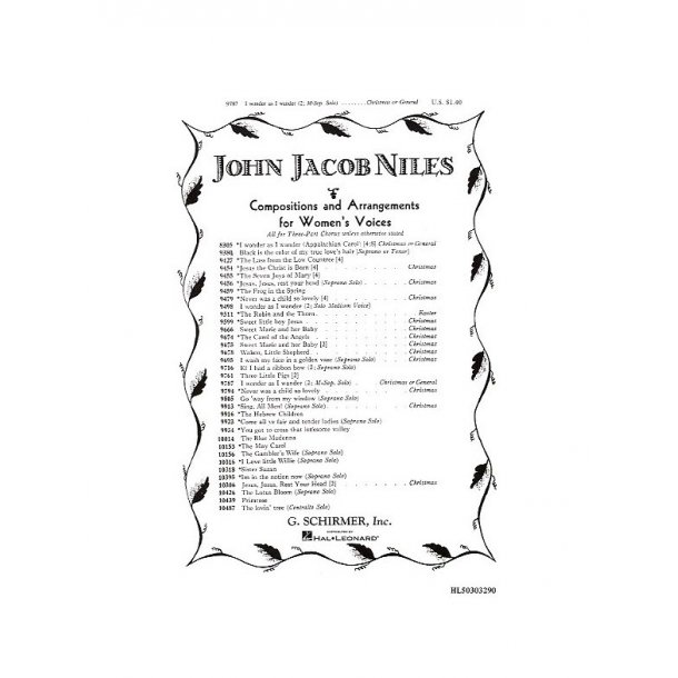 John Jacob Niles: I Wonder As I Wander (Mezzo/SA)