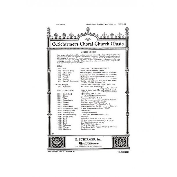 Jean Berger: Alleluia From 'Brazilian Psalm' (SATB)