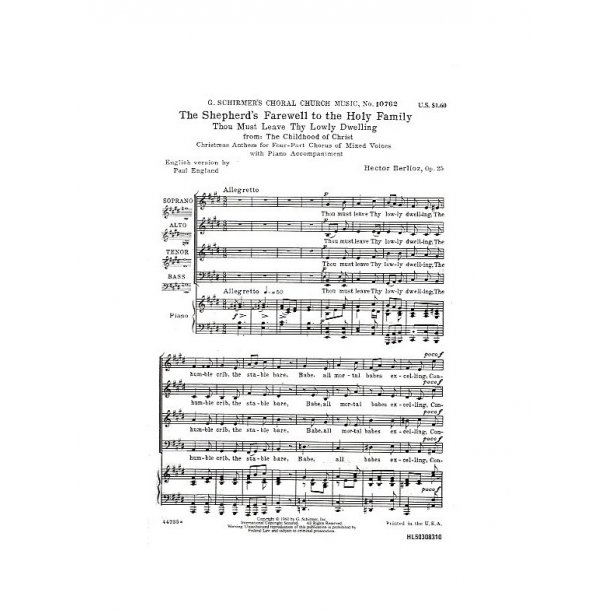 Hector Berlioz: The Shepherd's Farewell (English Text)- SATB
