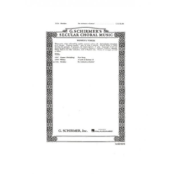 De Animals A-Comin' (SSA Arr. William Stickles)