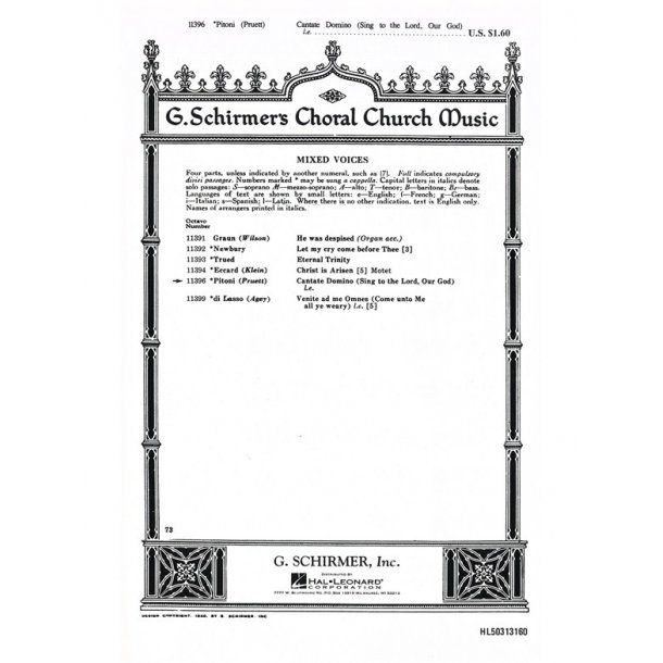 Giuseppi Ottavio Pitoni: Cantate Domino (Ed. James Pruett)