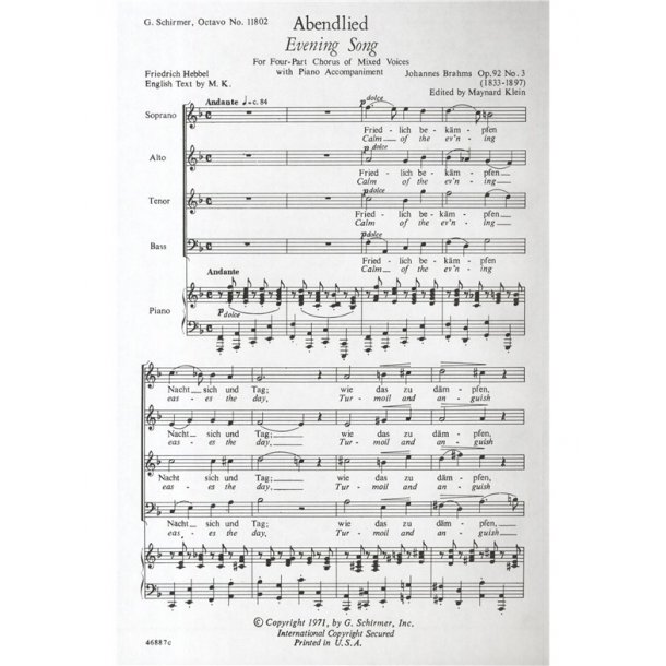 Johannes Brahms: Abenlied Op. 92 No. 3
