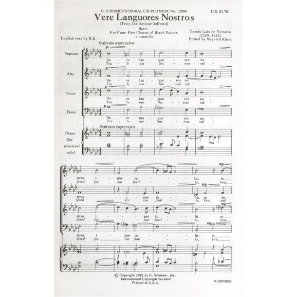 Tomas Luis De Victoria: Vere Languores Nostros