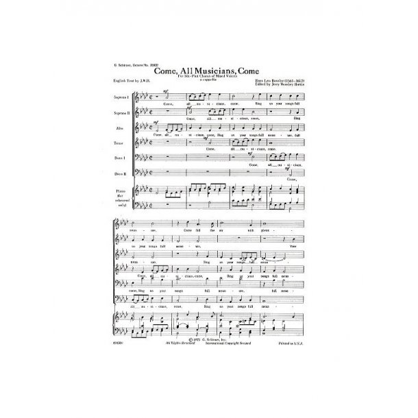 Hans Leo Hassler: Come All Musicians Come