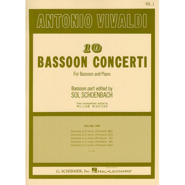 Antonio Vivaldi: 10 Bassoon Concerti For Bassoon And Piano Volume 1