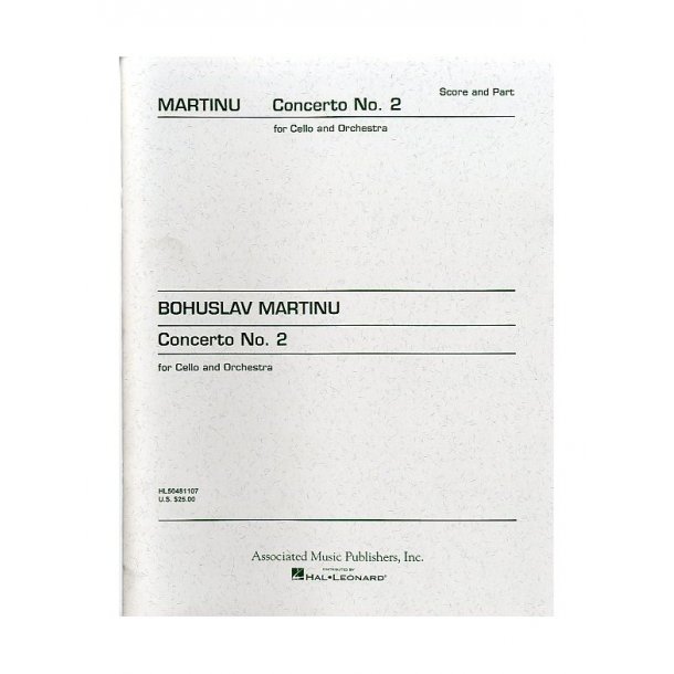 Bohuslav Martinu: Concerto No.2 For Cello And Orchestra (Cello/Piano)
