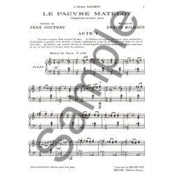 Milhaud Darius Pauvre Matelot Voice &amp; Piano Book