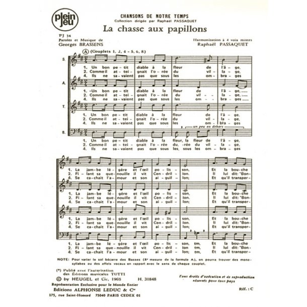 Brassens Chansons De Notre Temps Pj34 La Chasse Aux Papillons 4 Part