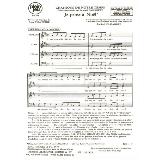 Sylvestre Passaquet Chansons De Notre Temps Pj378 Je Pense 4 Part