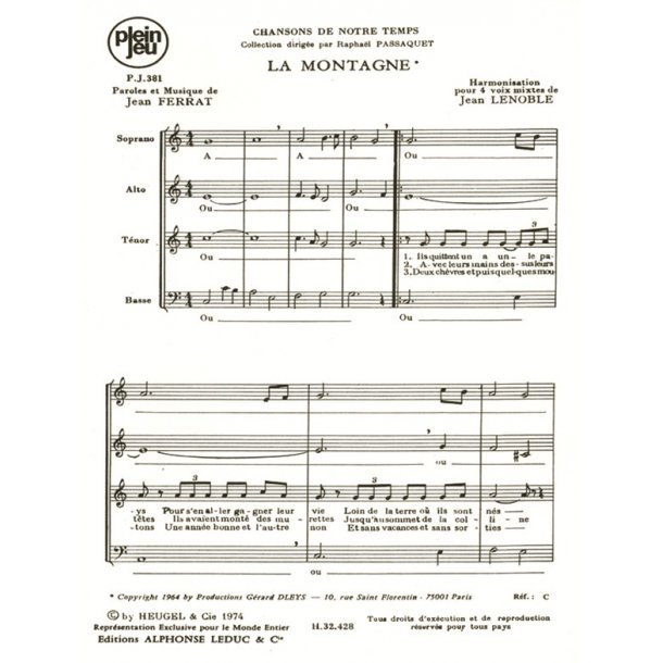 Ferrat: Chansons de notre temps/pj381 la montagne/4 voix mixtes