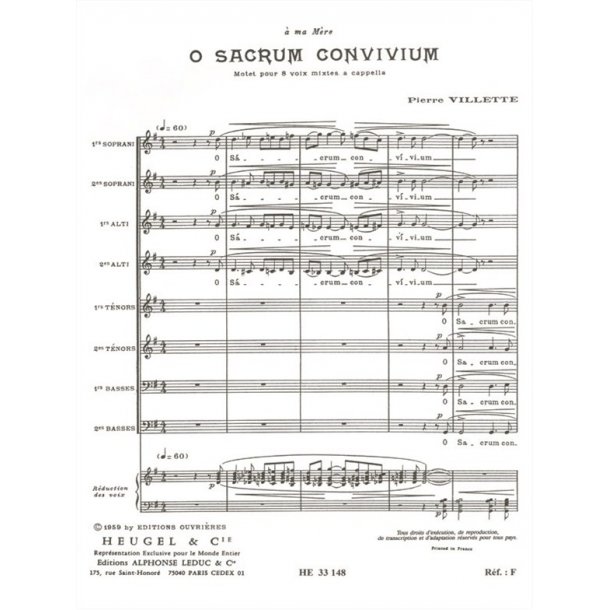 Pierre Villette: O Sacrum Convivium Op.27 (Choral-Mixed a cappella)