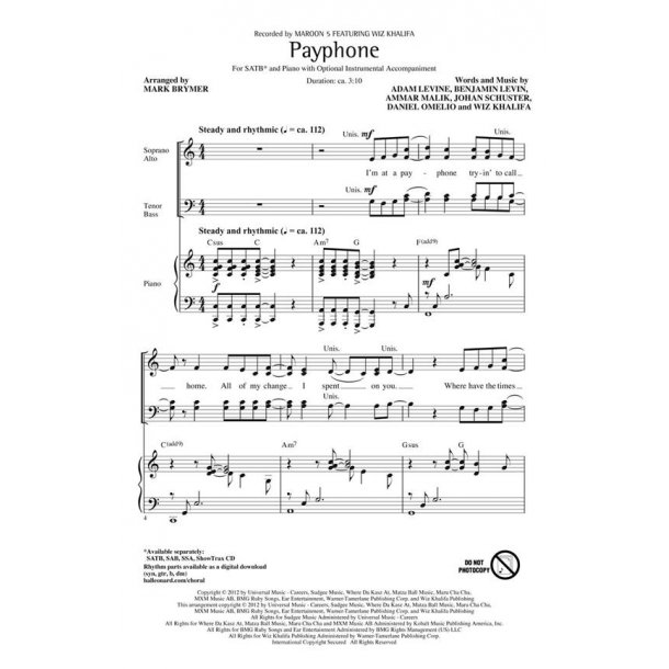 Maroon 5: Payphone (Arr. Brymer) (ShowTrax CD)