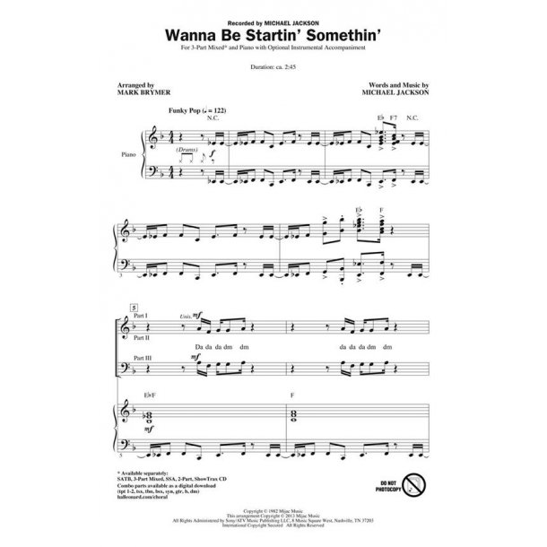 Michael Jackson: Wanna Be Startin' Somethin' (Arr. Brymer) (3-Part)