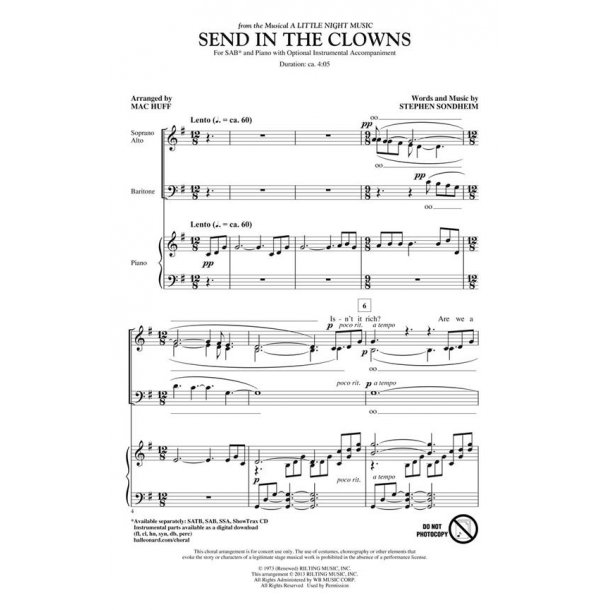 Sondheim Stephen Send In The Clowns (Arr Huff Mac) Sab Chor