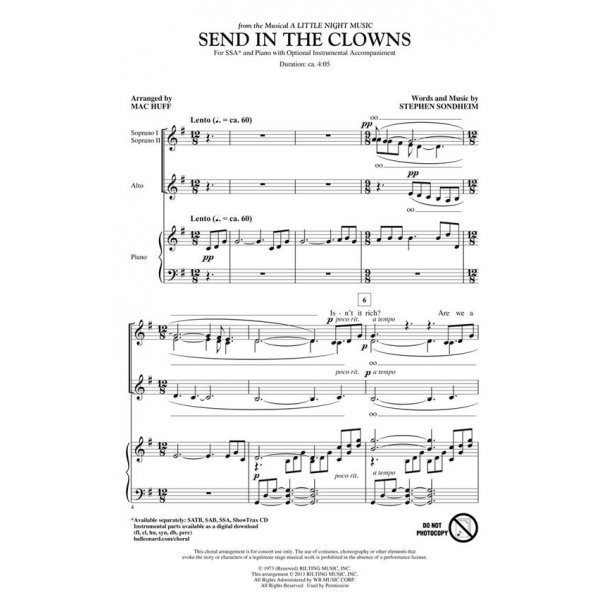 Sondheim Send In Clowns (Huff) Ssa