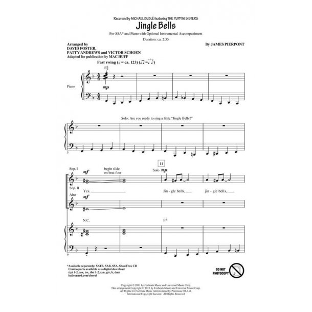Pierpont James Jingle Bells (Arr Huff Mac) Ssa Choral