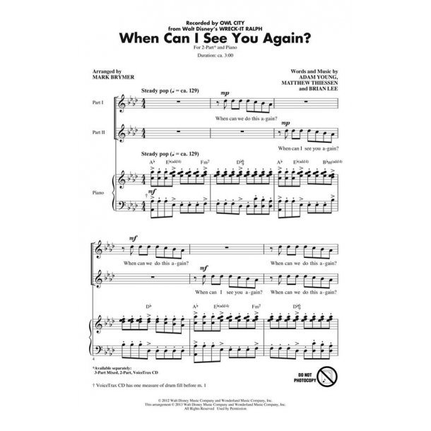 Owl City: When Can I See You Again (Arr. Brymer) (2-Part)
