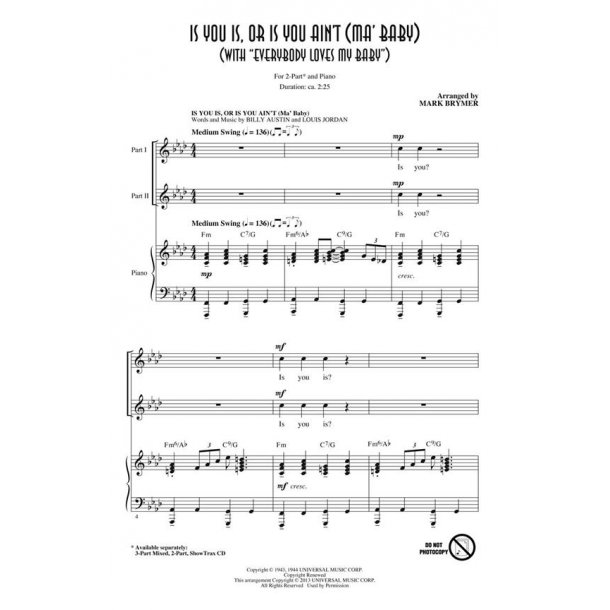 Spencer Williams: Is You Is Or Is You Aint - arr. Mark Brymer (2-Part Choral)