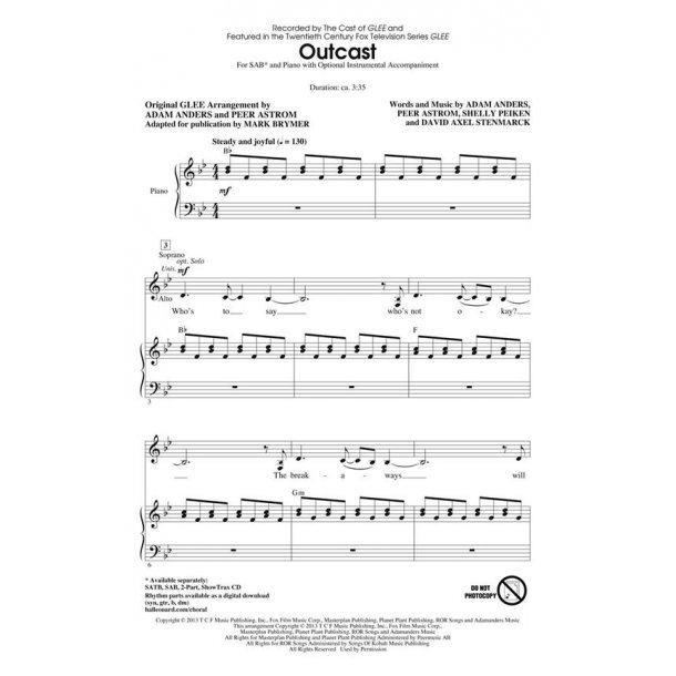 Glee: Outcast (Arr. Brymer) (SAB)