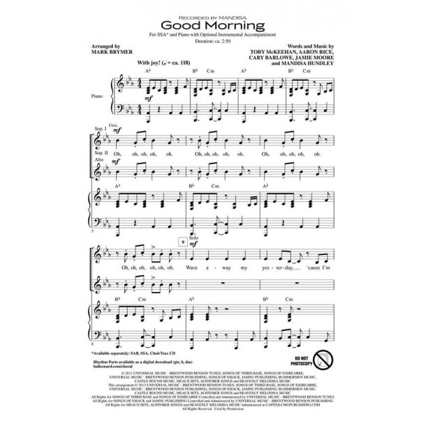 Mandisa: Good Morning (Arr. Brymer) (SSA)