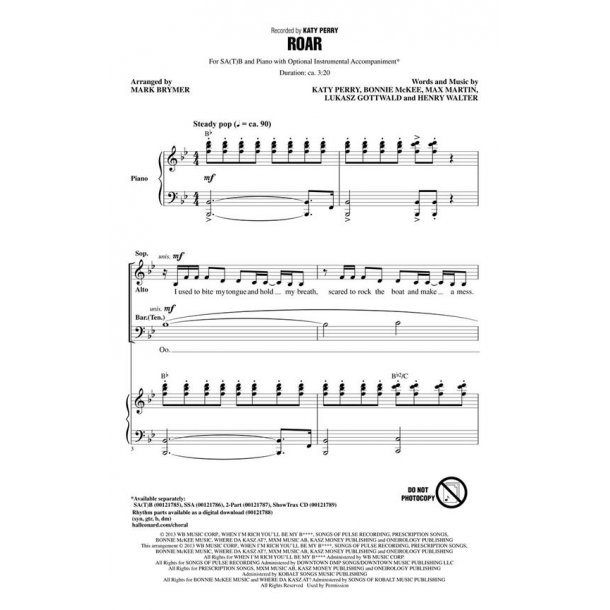 Katy Perry: Roar (Arr. Brymer) (ShowTrax CD)