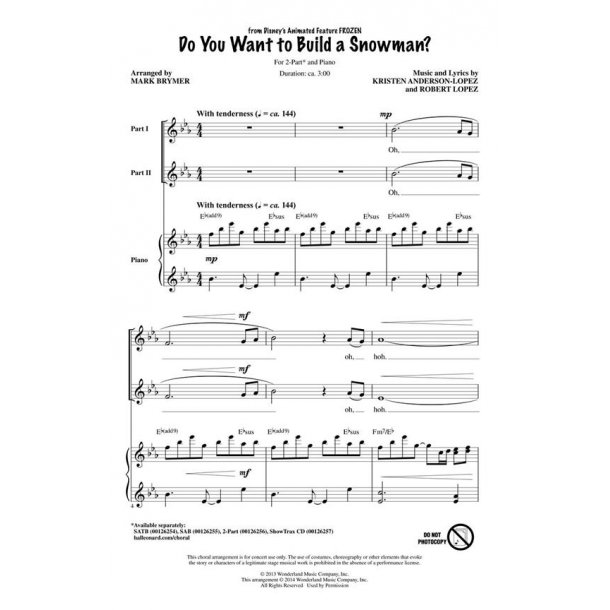Do You Want To Build A Snowman? From Frozen (Brymer) 2 Part Choral