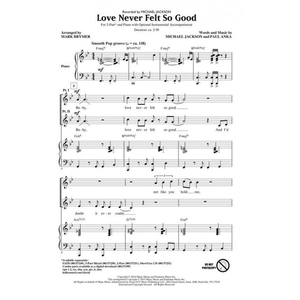 Michael Jackson: Love Never Felt So Good (Arr. Brymer) (2-Part)