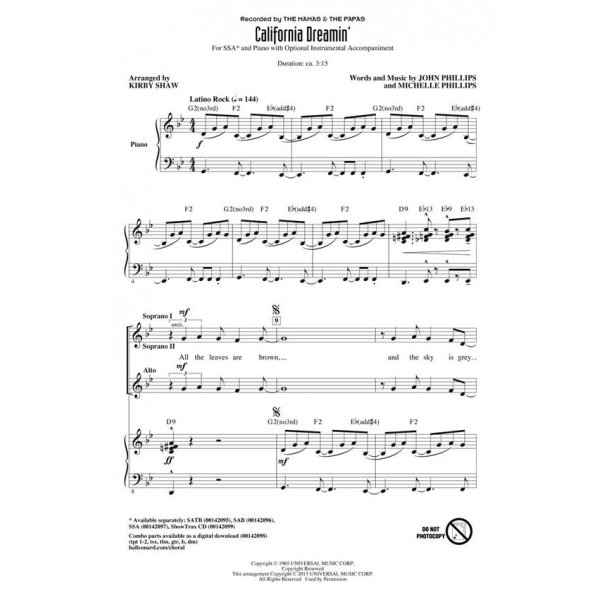 Mamas & Papas: California Dreamin' (SSA)