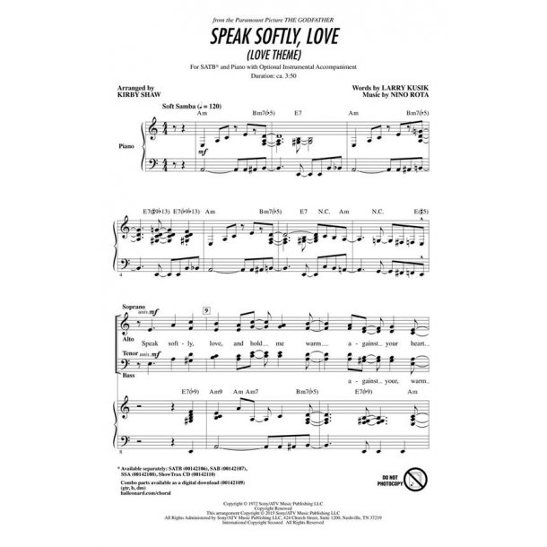 Speak Softly Love ShowTrax CD : ShowTrax CD